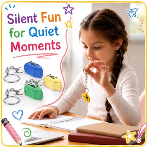 12-Pack Silent Crayon Fidget Keychains - Noiseless Sensory Stress Relief Toy
