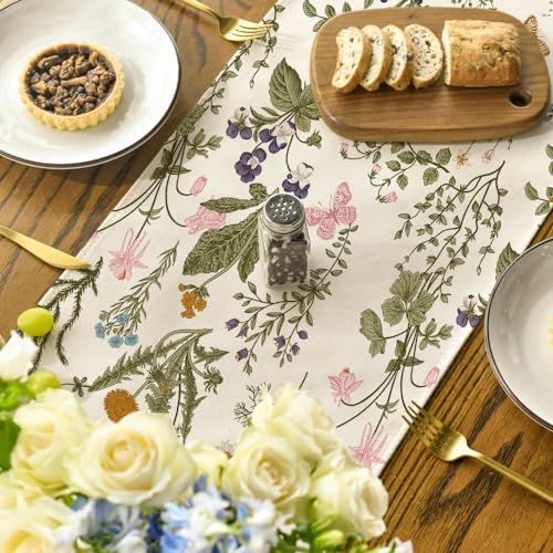Artoid Mode 13x90 Inch Wildflowers Floral Spring Table Runner Beige Home Decor