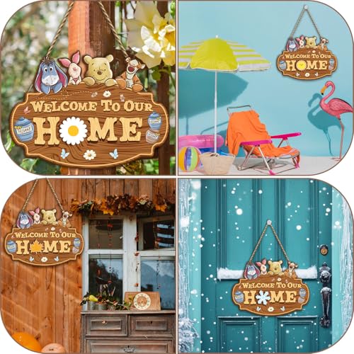 Winnie Welcome Sign for Door Decor with Interchangeable Seasonal Signs - Winnie the Pooh Front Door Welcome Gift (Variation: welcome-sign-Winnie)