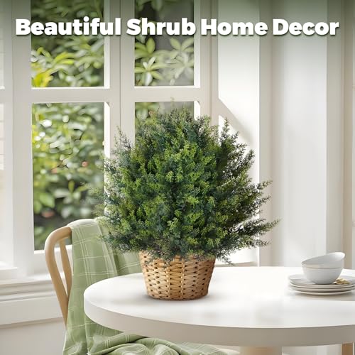 2 Pack Artificial Cypress Topiary Shrubs, UV Resistant Faux Evergreen Plants