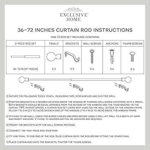 Adjustable 36-72" Curtain Rod with Rustic Rope Knot Finials, Matte White