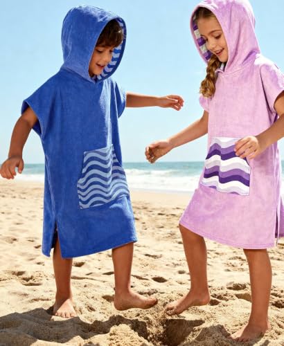 Kids Hooded Beach Towel Poncho - Soft Microfiber Swim Changing Robe