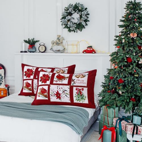 Luxudecor Christmas Red Pillowcases 20x28in (Pack of 2) – Envelope Closure, Microfiber