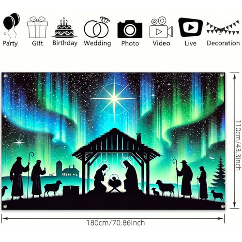 Nativity Scene Banner 71 x 43 Inch | Aurora Star Silhouette Holiday Decor
