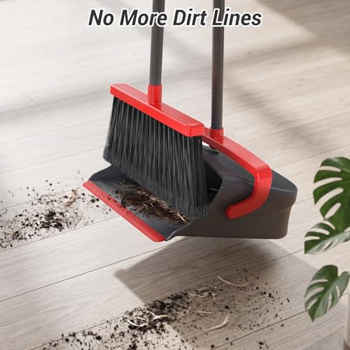 Upright Broom and Dustpan Set with Self-Cleaning Comb for Pet Hair