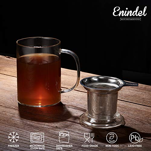 Enindel GM005 Glass Tea Mug with Infuser & Lid - 20 oz Clear Borosilicate Drinkware
