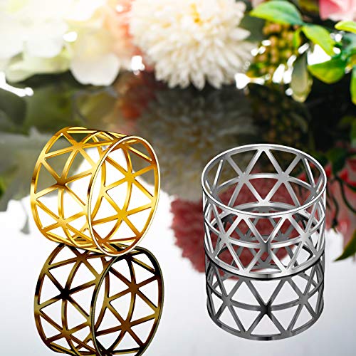 Patelai Silver Geometric Metal Napkin Rings Set of 12 for Thanksgiving