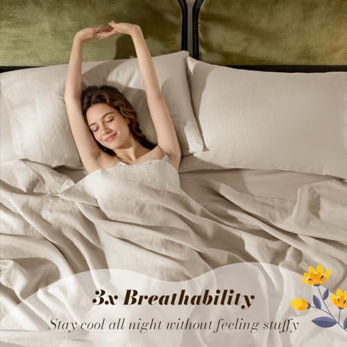 100% French Linen King Sheet Set - Natural Cooling Bedding 4-Piece
