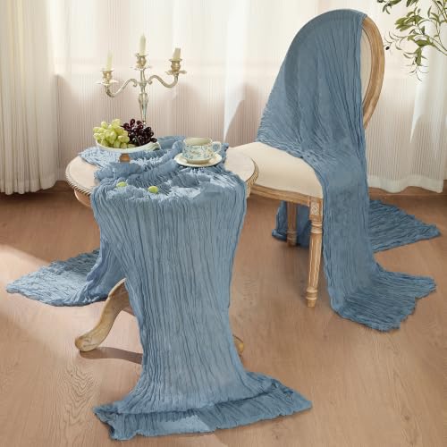 Playieer Dusty Blue 10ft Cheesecloth Table Runner Boho Rustic Home Decor