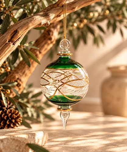 Egyptian Glass Christmas Ornament - Handcrafted Emerald Green & Gold Decor