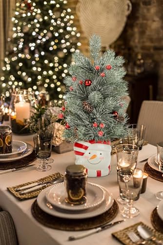 Hollyone Style 3 16.5in Christmas Potted Snowman Tree with Vase - Mini Desk Deco
