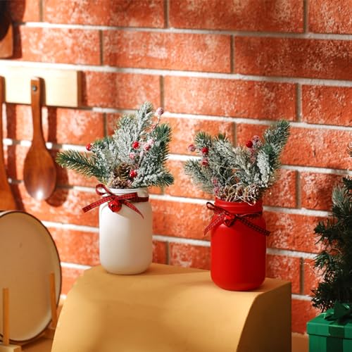 Lyrow Red & White Bell Mason Jar Christmas Centerpieces - Pack of 6