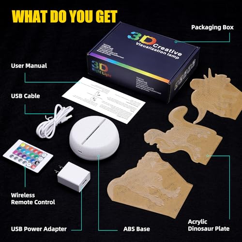 3D Dinosaur Night Light - 16 Color Changing LED Lamp for Kids Bedroom