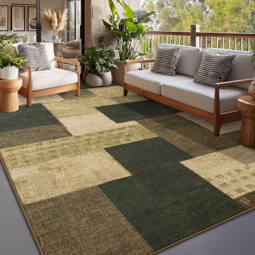 QuLint Modern Geometric 5x7 Outdoor Rug in Warm Taupe - Indoor/Outdoor washable non-slip