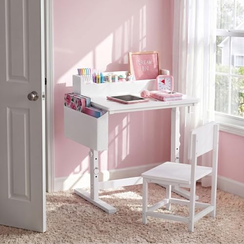 Height Adjustable Kids Desk and Chair Set with Storage for Study and Homework