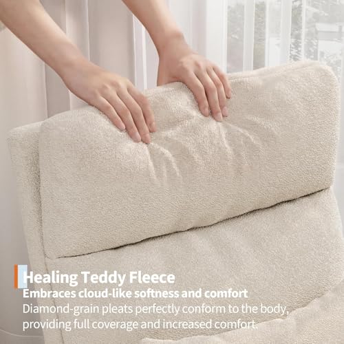 GarveeHome White Nursery Glider Chair with Footrest & Teddy Cover — Ergonomic Rocking Chair for Nursing & Relaxing