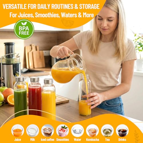 18 oz Glass Water Bottles with Stainless Steel Lids, 6-Pack Reusable Set