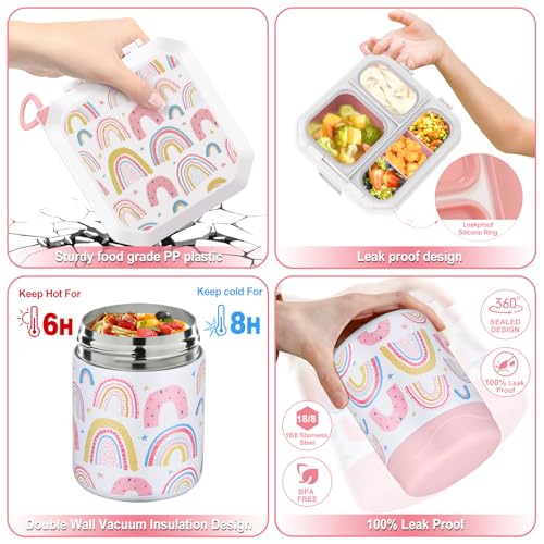 Kids Bento Lunch Box Set with Insulated Bag & 12oz Hot Food Thermos Jar