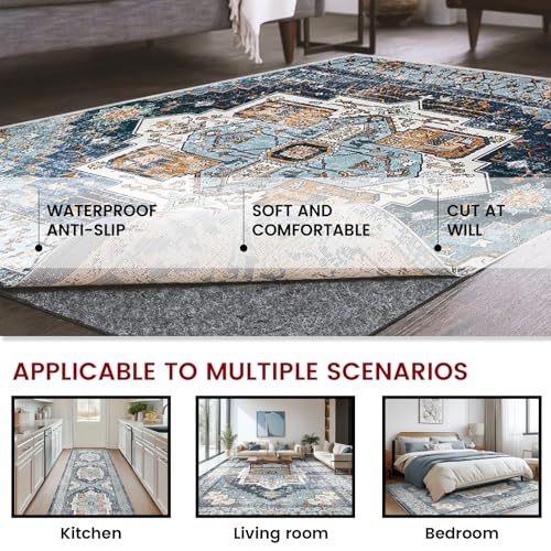 8x10 ft Waterproof Rug Pad, Non-Slip Felt Carpet Pad for Hardwood Floors