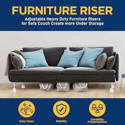 Furniture Risers Set - 4 Non-Slip Bed & Sofa Leg Elevators