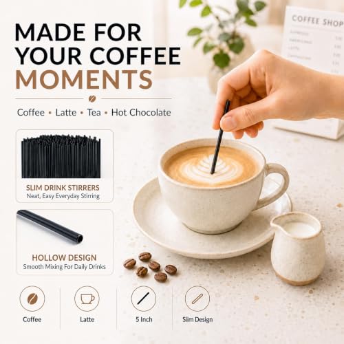 MAQIHAN 1000PCS Coffee Stir Sticks - Black Disposable Plastic Bar Utensils