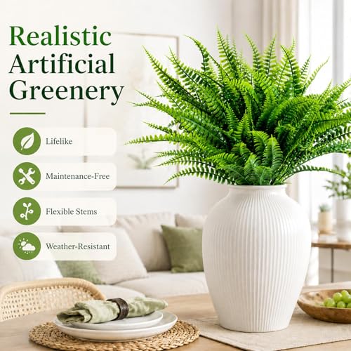 10PCS Artificial Boston Fern Stems - Realistic Faux Greenery for Decor