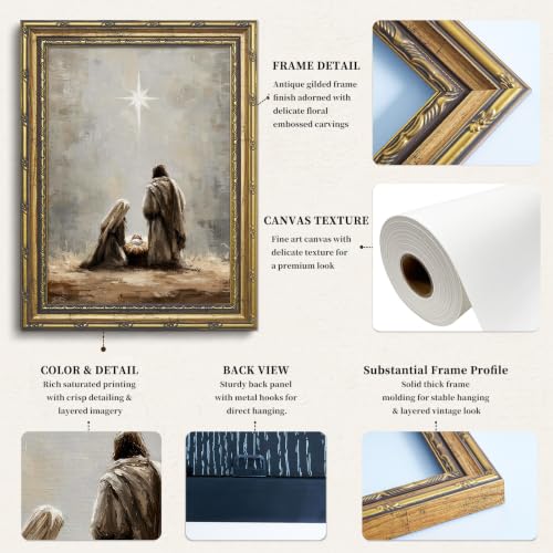 Nativity Wall Art Framed Jesus Print 16x24in - Gold Frame, Framed Nativity Scene