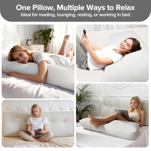 Queen Wedge Headboard Pillow - Triangular Bed Backrest with Pockets