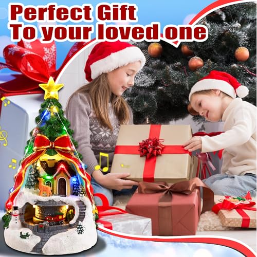 9.65IN Large Christmas Tree & Spinning Train Village Set - Pre-Lit Artificial Decor
