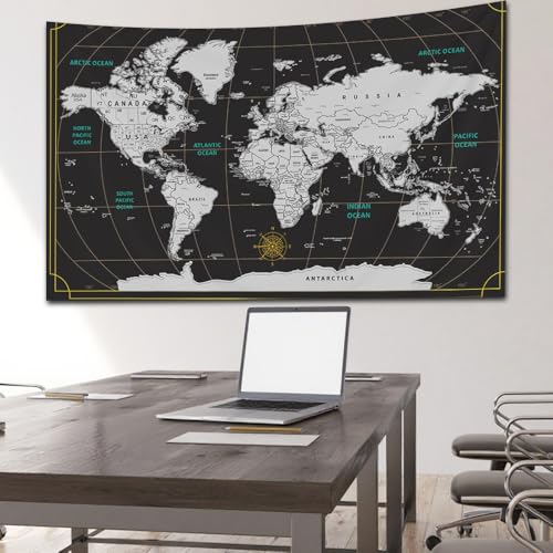 World Map Wall Tapestry (80x60 Inches) - Educational Art for Bedroom & Dorm