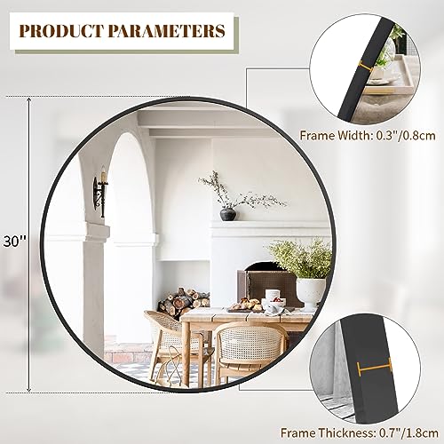 30-Inch Round Wall Mirror with Brushed Metal Frame, Black Circle Mirror
