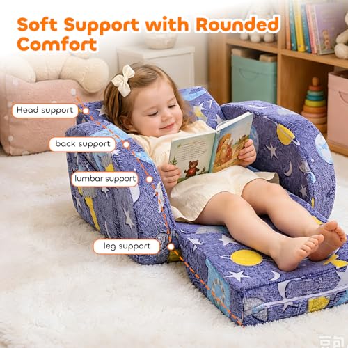 3-in-1 Foldable Kids Couch - Convertible Toddler Chair, Bed & Lounger