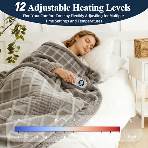 Electric Heated Throw Blanket, 50x60 Fleece Blanket with 12 Heat Levels
