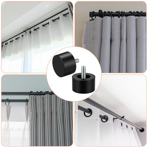4 Pack Metal Curtain Rod Finials, Black End Caps for 1/4"-20 Threaded Rods