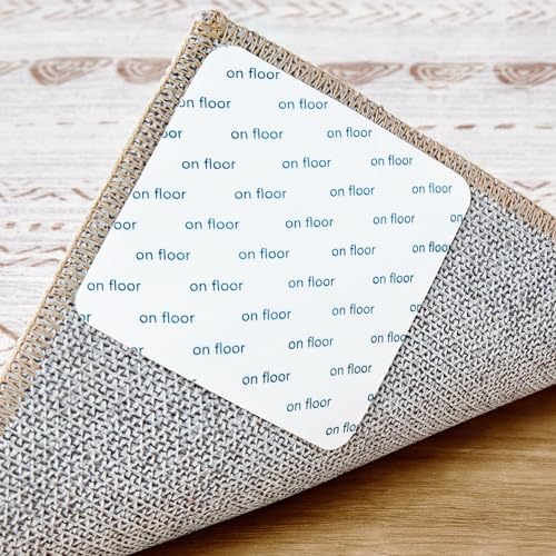 Anti-Slip Rug Grips for Hardwood Floors - 12 Piece Square Rug Stickers