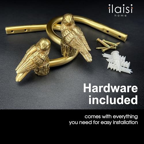 Decorative Bird Curtain Holdbacks, Metal Wall Mount Hooks, Set of 2 Gold