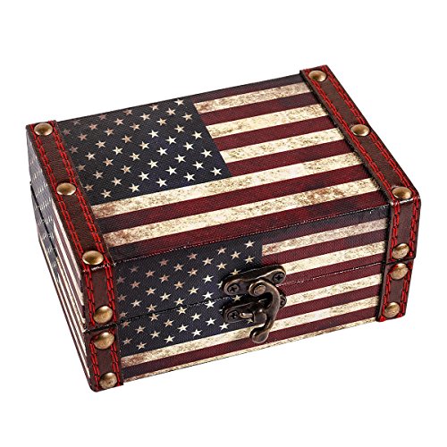 Small Wooden Treasure Box with American Flag Design - Vintage Keepsake Box