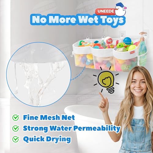 UNEEDE 3-Compartment Baby Bath Toy Storage Organizer - Quick Dry Mesh Caddy