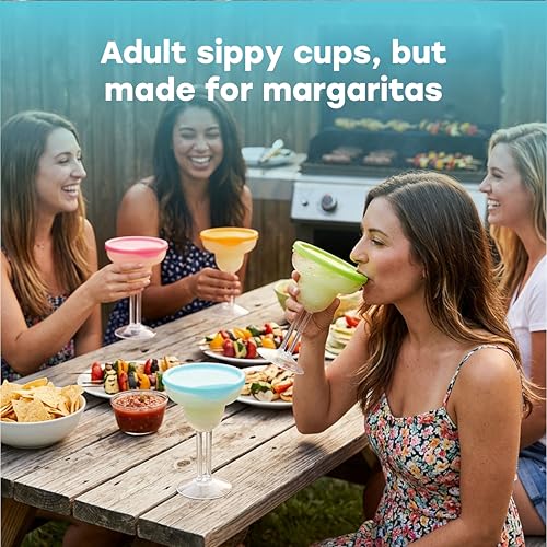 LipLidz Reusable Frosted Margarita Glasses Assorted 4 Pack 13.5 oz BPA-Free Drinkware with Lids