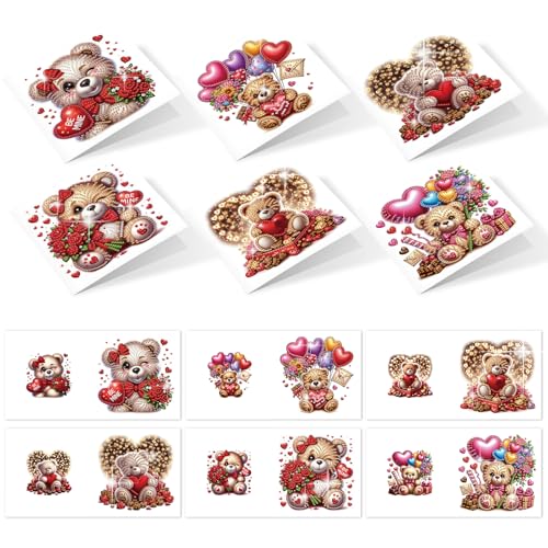 MVVMTOP 6pcs Diamond Painting Greeting Card Kit with Bear & Balloon Envelopes (DIY Xmas Birthday Thanksgiving)