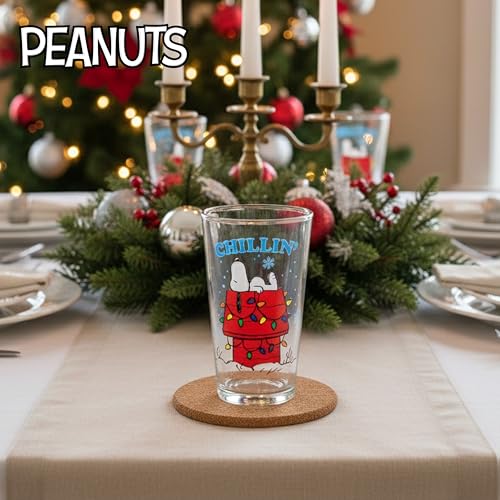 Peanuts Snoopy Holiday Boxed Pint Glass Set - 4 Pack, 16oz, Official Peanuts Merchandise