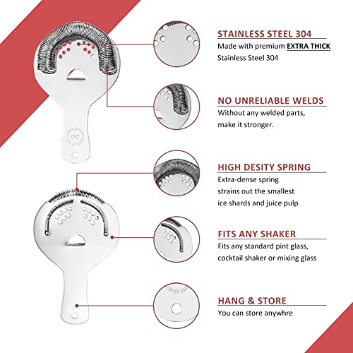 Derrison Hawthorne Stainless Steel Cocktail Strainer with High-Density Spring - Professional Bartender Bar Tool