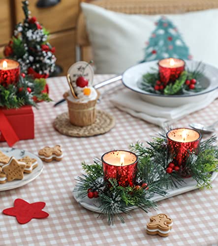 Christmas Candle Rings with Soy Votive Candles - Set of 4 Red Berry Centerpiece
