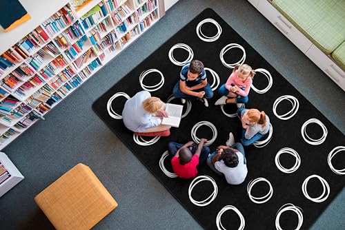 Educational Circle Sampler Classroom Area Rug, 7'6" x 12', Black