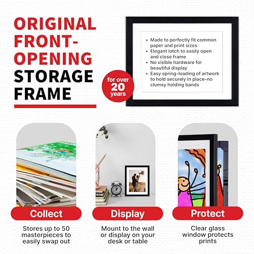 Kids Art Display Cabinet, Front-Opening Wood Frame for 8.5x11 Artwork