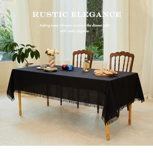 Black Fringed Rectangle Tablecloth 55x120 Inches for Dining & Events - Midsummer Breeze