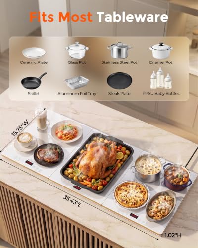 BTUVC 36x16 3-in-1 Warming Tray Set with Independent Temp & Timer, White-Gold