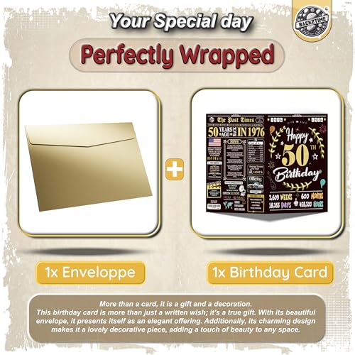 50th Birthday Card for Women Men - Jumbo Vintage 1976 Greeting Card with Envelope