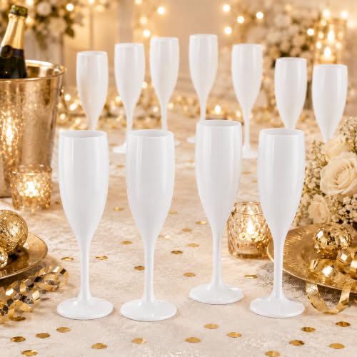 SAIAOKJ White Plastic Champagne Flutes 6 Oz - 10 Pack for Parties & Events