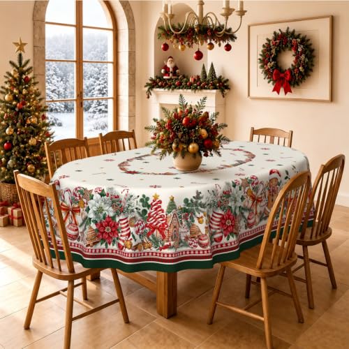Gingerbread Candy Cane Oval Christmas Tablecloth 60x120 Inch (Gingerbread / 120" x 60")